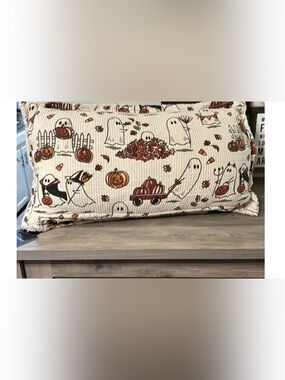 Cynthia Rowley Halloween Pillow Ghost Pumpkin Decor Fringed Accent Throw PILLOW